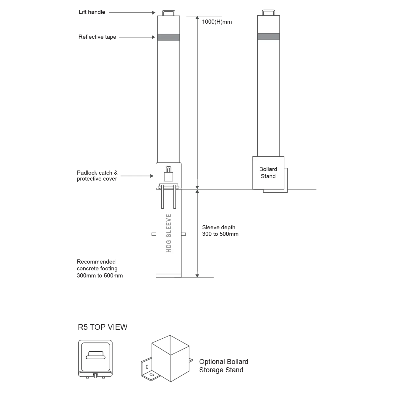 Ramguard Bollards Perth - R5 Removable Square Bollard