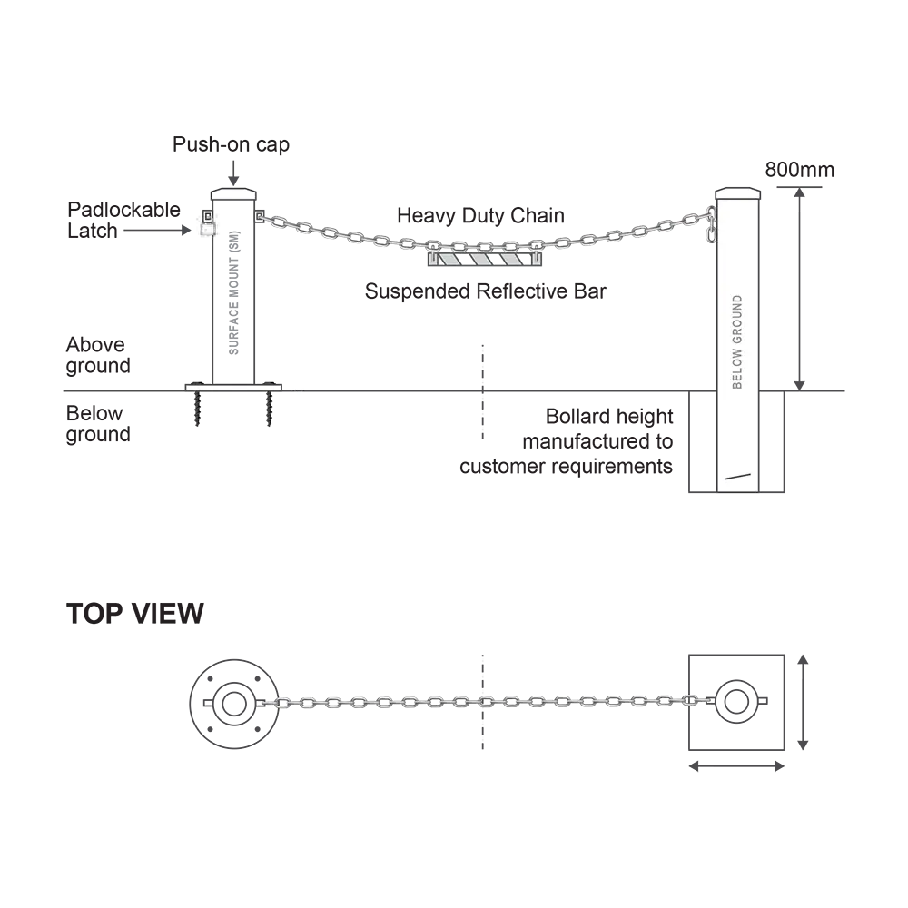 Permanent Chain Gate Bollard